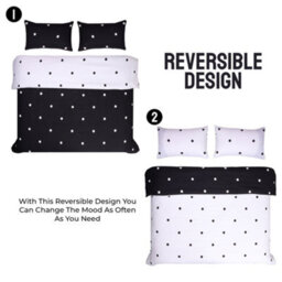 Ameha Printed Duvet Cover 3 Piece Set With Matching Pillowcase Black & White Dotted Design Reversible King (230X220Cm) - thumbnail 3