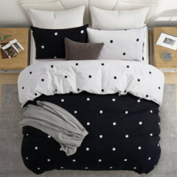 Ameha Printed Duvet Cover 3 Piece Set With Matching Pillowcase Black & White Dotted Design Reversible King (230X220Cm) - thumbnail 2