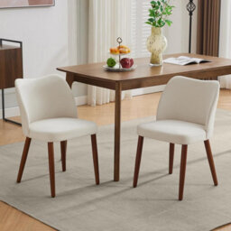 London Boutique Dining Chairs Set Of 2, Upholstered Kitchen Chairs With Wing Backrest, Linen Fabric, Wooden Legs, White