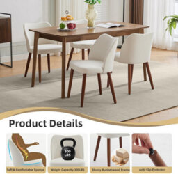 London Boutique Dining Chairs Set Of 2, Upholstered Kitchen Chairs With Wing Backrest, Linen Fabric, Wooden Legs, White - thumbnail 3