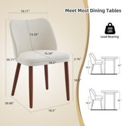 London Boutique Dining Chairs Set Of 2, Upholstered Kitchen Chairs With Wing Backrest, Linen Fabric, Wooden Legs, White - thumbnail 2
