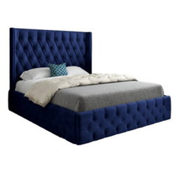 Wayno Straight Winged Upholstered Soft Velvet Designer Bed Frame - thumbnail 1