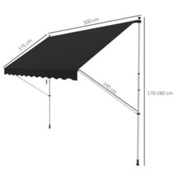 Outsunny 3 X 1.5 M Retractable Patio Awning Floor-To-Ceiling Shade, Black - thumbnail 3