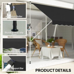 Outsunny 3 X 1.5 M Retractable Patio Awning Floor-To-Ceiling Shade, Black - thumbnail 5