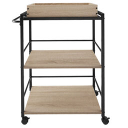 Tectake Drinks Trolley Worcester - 3 Shelves And Removable Tray, 4 Swivel Castors With Parking Brake - Industrial Wood Light, Oak Sonoma - thumbnail 3