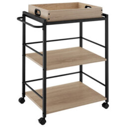 Tectake Drinks Trolley Worcester - 3 Shelves And Removable Tray, 4 Swivel Castors With Parking Brake - Industrial Wood Light, Oak Sonoma - thumbnail 2