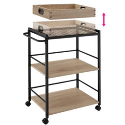 Tectake Drinks Trolley Worcester - 3 Shelves And Removable Tray, 4 Swivel Castors With Parking Brake - Industrial Wood Light, Oak Sonoma - thumbnail 6