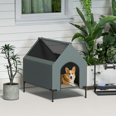 Pawhut Dog House Outdoor Elevated Dog Bed With Removable Cover, Grey - image 1