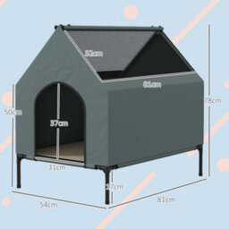 Pawhut Dog House Outdoor Elevated Dog Bed With Removable Cover, Grey - thumbnail 3