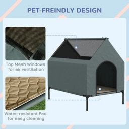 Pawhut Dog House Outdoor Elevated Dog Bed With Removable Cover, Grey - thumbnail 6