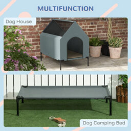 Pawhut Dog House Outdoor Elevated Dog Bed With Removable Cover, Grey - thumbnail 5