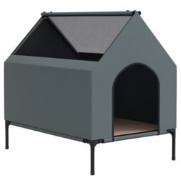 Pawhut Dog House Outdoor Elevated Dog Bed With Removable Cover, Grey - thumbnail 2
