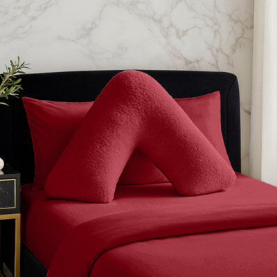 Teddy Bear Fleece Super Soft Cosy V Shape Pillowcase Red