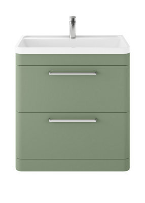 Hudson Reed Solar Floor Standing 2 Drawer Vanity Unit & Polymarble Basin, Fern Green Matt, 800 X 840 X 445mm - image 1