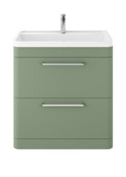 Hudson Reed Solar Floor Standing 2 Drawer Vanity Unit & Polymarble Basin, Fern Green Matt, 800 X 840 X 445mm - thumbnail 1