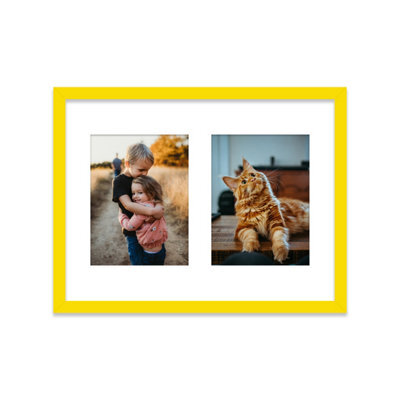 16X12 Inch 2 Opening Photo Collage Frame, Display Two 8X6 Inch Photos, Multi Aperture Family Picture Frame, Yellow - image 1