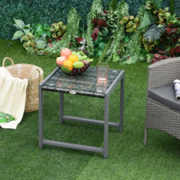Outsunny Rattan End Table Side Coffee Desk Outdoor Patio Garden Furniture - thumbnail 1