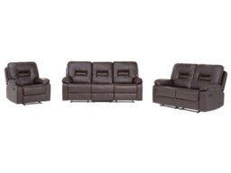 Beliani 3-Seater, 2-Seater & Armchair Set - Brown Faux Leather Manual Recline - thumbnail 3