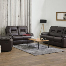 Beliani 3-Seater, 2-Seater & Armchair Set - Brown Faux Leather Manual Recline - thumbnail 1