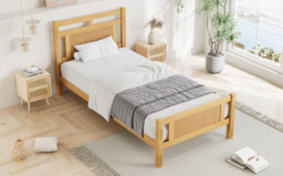 Btm Wooden Bed, 3Ft Single Bed 90X190Cm, Mdf With Rattan Paper, Sturdy Bed Slats, Pine Mdf Plywood, Wood Colourbtm - thumbnail 9