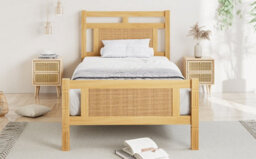Btm Wooden Bed, 3Ft Single Bed 90X190Cm, Mdf With Rattan Paper, Sturdy Bed Slats, Pine Mdf Plywood, Wood Colourbtm - thumbnail 7