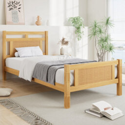 Btm Wooden Bed, 3Ft Single Bed 90X190Cm, Mdf With Rattan Paper, Sturdy Bed Slats, Pine Mdf Plywood, Wood Colourbtm - thumbnail 3
