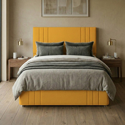 "Adore Designs Rio Plush Velvet Divan Bed, 50"" Headboard, & Footboard - 6Ft Super King - Turmeric - 2 Drawers Right Side" - image 1