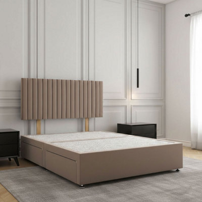 REGIONAL FURNISHINGS Divan Bed Set Mink Plush Velvet Upholstered With 24Inch Headboard & 4 Drawers No Mattress In 3Ft 4Ft 4Ft6 5Ft 6Ft Sizes - image 1