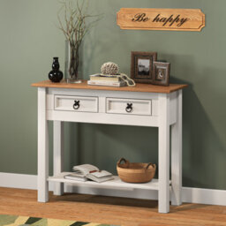 Mercers Furniture Corona Console Table White 2 Drawer 1 Shelf Hallway Side Unit Solid Wood Mexican Pine Wooden - thumbnail 1