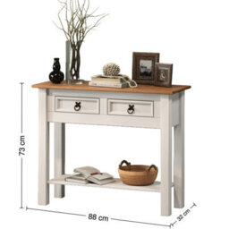 Mercers Furniture Corona Console Table White 2 Drawer 1 Shelf Hallway Side Unit Solid Wood Mexican Pine Wooden - thumbnail 2