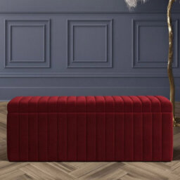 180Cm Wide Lux Ottoman Storage Box, Red Velvet Upholstered Full Striped Storage Ottoman Box - thumbnail 1