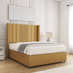 Bsspoke Charlotte Divan Bed Set Mustard Plush Velvet With 54Inch Headboard  & No Drawers No Mattress In Double King 4Ft 6Ft - thumbnail 2