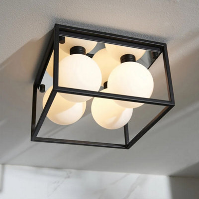 Bubly Bathrooms Angular Ip44 Black Framed Bathroom Ceiling Light With Opal Glass Orbs For G9 Led Bulbs - image 1