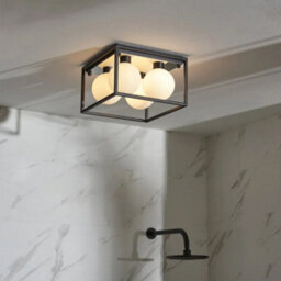 Bubly Bathrooms Angular Ip44 Black Framed Bathroom Ceiling Light With Opal Glass Orbs For G9 Led Bulbs - thumbnail 3