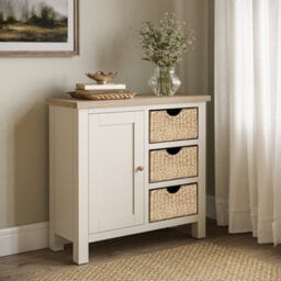 Farro Basket Coconut Small Sideboard With Washed Oak Top - Fully Assembled - By Roseland Furniture - thumbnail 8