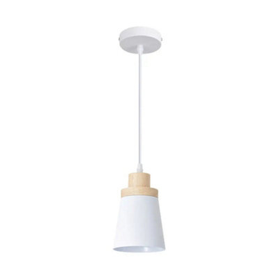 Simple Lighting White Cylinder E27 Pendant Light With Wooden Top And 1 Metre Cable - image 1
