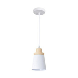 Simple Lighting White Cylinder E27 Pendant Light With Wooden Top And 1 Metre Cable - thumbnail 1