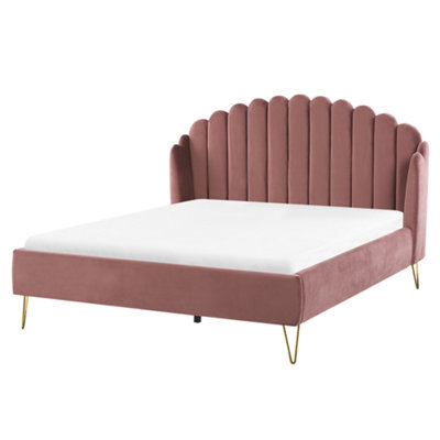 Beliani Bed Velvet Ambillou 160 X 200 Cm (Eu King Size) Pink - image 1