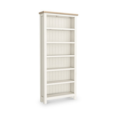 Farro Coconut White Large Bookcase With Washed Oak Top - By Roseland Furniture - image 1