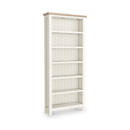 Farro Coconut White Large Bookcase With Washed Oak Top - By Roseland Furniture