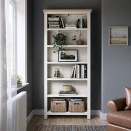 Farro Coconut White Large Bookcase With Washed Oak Top - By Roseland Furniture - thumbnail 2