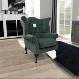 Chesterfield High Back Wing Chair Pimlico Ocean Green Fabric In Queen Anne Style - thumbnail 3