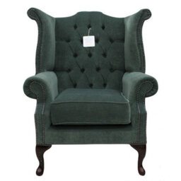 Chesterfield High Back Wing Chair Pimlico Ocean Green Fabric In Queen Anne Style - thumbnail 2