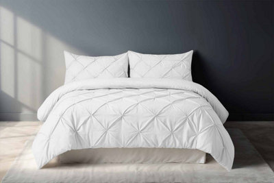 Pintuck Pinch Pleated Polycotton Duvet Cover And Pillowcase/s Set Bed Linen White - image 1