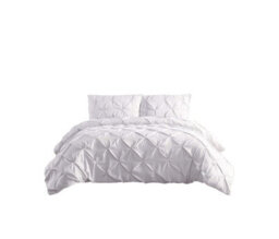 Pintuck Pinch Pleated Polycotton Duvet Cover And Pillowcase/s Set Bed Linen White - thumbnail 2