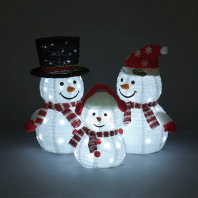 Snowtime Set Of 3 Foldable Cloth Snowmen Christmas Decorations With Ice White Leds