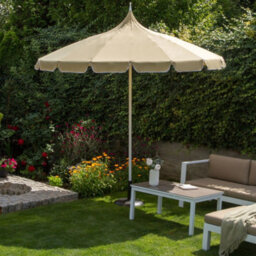 Wyld And Coco Garden Market Parasol 2.45M Round Beige Canopy With White Aluminium Pole - Outdoor Shade - thumbnail 2