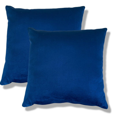 Beautiful Beanbags Set Of 2 Plush Velvet Scatter Cushions Complete With Cushion Pads Furniture Cushions With Inserts 2 Plush Velvet Cushions - Blue - image 1