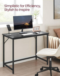 Songmics Minimalist Work Desk, Industrial Style Home Office Table With Metal Structure, Black - thumbnail 3