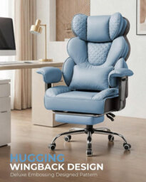 Comhoma Ergonomic Office Chair, Gaming Chair With Footrest, High Executive Chair With Spring Lumbar Support, Pu Leather, Blue - thumbnail 2